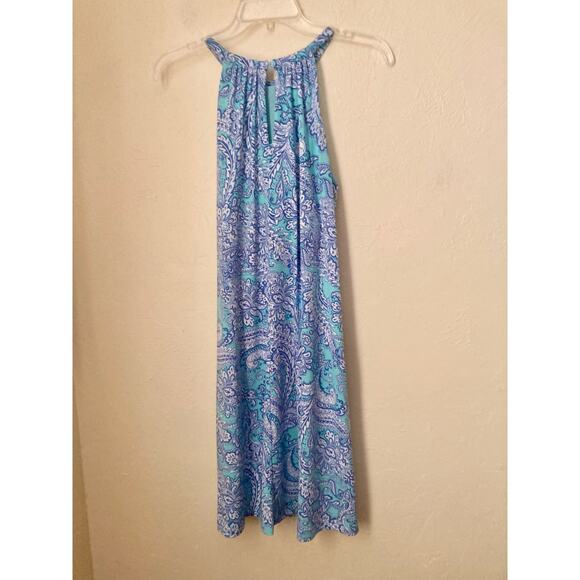 Cynthia Rowley Women's Mini Halter Shift Dress Size M Green Blue Paisley Print - Picture 2 of 7